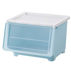 台中 可愛小舖 斜口收納箱 翻蓋可疊加收納箱 衣物玩具收納【sc4521】, 藍色, 1個