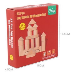 Ohye 兒童大塊櫸木22粒積木玩具 實木原木 拼裝 安全環保 積木 玩具 生日禮物, 1個, 22粒彩盒微凹（已折扣、商品完整）