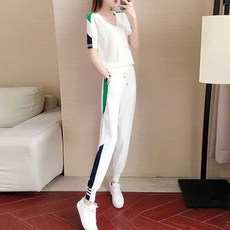 AREVI 여름 여성 트레이닝복세트 레저 루즈핏 빅사이즈 패션 브이넥 반팔 조거팬츠 투피스