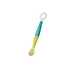 兒童湯匙 寶寶副食品矽膠長柄幼兒餐具刮泥果泥勺, 青木綠, 1個