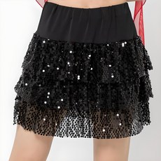 dancedome 閃亮三層迷你裙 LDS9900, 黑色(黑色)