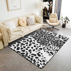 Jejeloiu 블랙 화이트 레오파드 프린트 부분 러그 7.6x12.7cm(3x5인치) 아동용 치타 거실 러그 남아 여아 청소년 동물 프린트 장식 카펫 미끄럼 방지 사파리 실내, 3'3" x 4'11" (Rectangular), 블랙 그레이