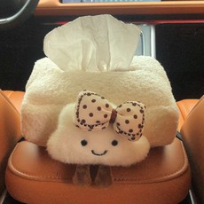 티쯔 차량용 뽀송구름 티슈 케이스 암레스트 헤드레스트 화장지 캠핑용 휴지걸이, 구름이 리본, 1개