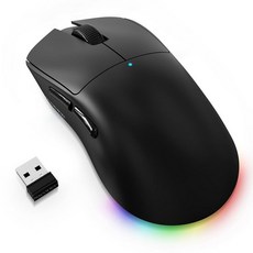 AJAZZ NJ08 무선 게이밍 마우스 70g 경량 12800 DPI RGB 스트립 3-모드 연결 2.4GHz /BT /유선 1000Hz 폴링 속도 PC Mac Win, 블랙