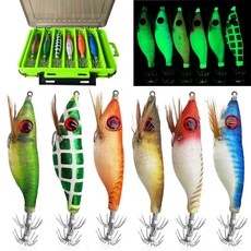 피쉬펀 문어 야광 왕눈이에기 6종 태클박스 세트, 1세트, 13g, 6종 네츄럴