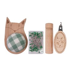 GHSHOP 미니 핀쿠션 핀 포함 DIY 재봉 공예 분실 방지용 나무 휴대용 퀼팅 가정용 크로스 스티치 바늘꽂이 바느질, 목재 스테인레스 스틸, 여우 모양, 1개
