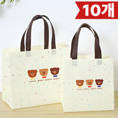 가온루트 곰돌이 리유저블 구디백 부직포 선물 쇼핑백, 10개, 연베이지