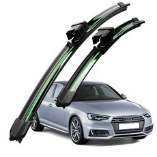 호환 아우디 A4(B9/8W) 2016-2024 와이퍼 초발수 저소음 자국 없음 전면 와이퍼 블레이드 2종 세트, 초록색