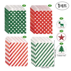 디어플레이스 크리스마스 포장 봉투 기프트 구디백, 1세트, 도트/트윌 24매+스티커 24매