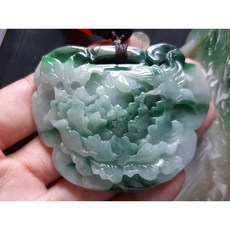 老種花青 大件豪華霸氣【牡丹花開 鳥鳴澗】精雕項鍊