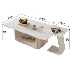 茶幾桌茶幾組閤現代簡約客廳家用灰色方形兩用小戶型輕奢茶幾邊桌 茶幾 小邊桌 沙發邊桌 飄窗桌, 米白大小組合130+邊幾岩板純白, 1個