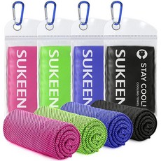Sukeen 쿨링 타월 4팩(101.6 x 30.5cm(40 12인치)) 목용 쿨 타월 체육관용 스포츠 땀 걸레 래그 요가 골프 캠핑 달리기 운동 피트니스용, 핑크+그린+다크 블루+블랙