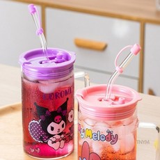 빨대유리컵내열유리 쿠로미 손잡이 유리컵 700ml