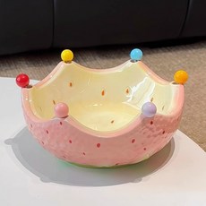 可愛草莓造型陶瓷果盤 附不鏽鋼水果叉 居家良品, 草莓果碗, 1個