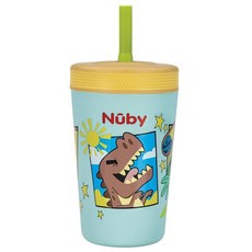 Nuby Thirsty Kids 실리콘 플렉스스트로 단열 유아용 컵 - 355ml(12온스) - 스테인리스 스틸 및 누출 방지 - 18개월 이상 - 공룡, Dinosaurs, Dinosaurs