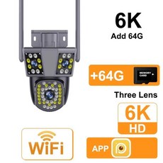 와이파이 야외 카메라 모션 추적 비디오 렌즈 스크린 방수 보안 시스템, A. 미국 플러그, 5. 6K 12MP ADD 64G