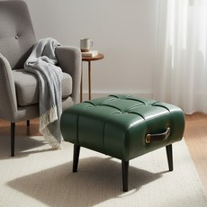 리쿨샵 북유럽 감성 가죽 원목 스툴 미니 보조의자, 그린, 1개