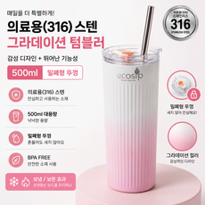 에코십 텀블러 316스텐 500ml 오로라 그라데이션 보온보냉, 1개, 핑크블루