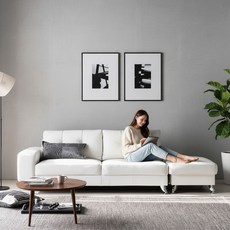 자네트 까벨로 3인용 가죽쇼파 스툴포함, WHITE