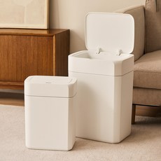 [독일브랜드] 스마트 센서 휴지통 세트 1+1 자동 모션감지 무선 저소음 쓰레기통 화장실 주방 거실 기저귀 냄새차단 밀폐 인테리어, 화이트