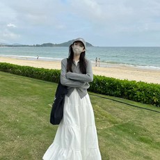 캉캉 플레어 화이트 셔링 슬림핏 풀스커트 검정 밴딩 롱스커트 티셔츠 도트 프릴