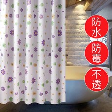 田園小花PEVA加厚浴簾, 1個, 白底紫色小花180×180, 紫色