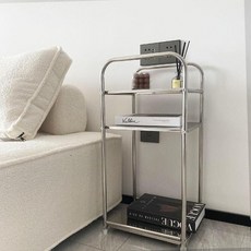 미니 모듈 침대 옆 협탁 사이드 테이블, 1개, 2단, 실버