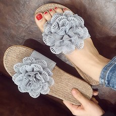 JUN팩토리 여성 남자 라탄 린넨 왕골 슬리퍼 코사지린넨 대나무 여름 실내 거실용 실내화, 그레이, 1개