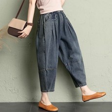 타임퓨어 여성 배기청바지 빅사이즈 밴딩 데님 팬츠 항아리 밴딩 청 바지 여자 와이드청바지데님 루즈핏 배기팬츠 스판 오버핏바지