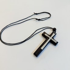 나무 십자가 차걸이, 1개, 블랙