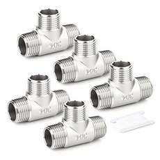 TAISHER 304 스테인리스 스틸 티 파이프 피팅 5개 1.3cm x 1.3cm(1/2인치 1/2인치 1/2인치) NPT 수 피팅_137323