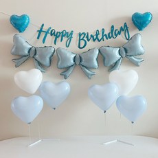 생일파티 리본 하트 풍선 가랜드 풀세트, 1세트, 블루