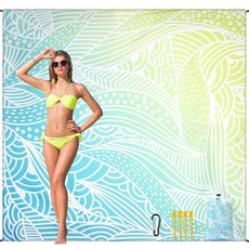 HIHOHO 해변 담요 방수 모래 방지 비치 매트 200.7 x 210.8cm(79 x 83인치) 성인 1-8명용 빠른 건조 내구성 있는 야외 피크닉 매트 해변 축제 여, 6'11" x 6'7", 그라디언트 Bl&gn-Ripple