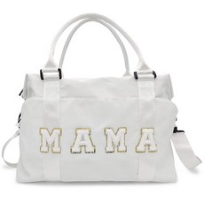 Dark swan 셔닐 레터 더플 백 패치가 있는 엄마 가방 나일론 자수 여행 지퍼가 달린 가볍고 조절 가능한 병원 어머니의 날 선물 화이트. 미디엄