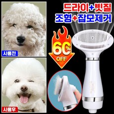 [3초 매끄러운털] 애견 펫드라이기 빗드라이기 저소음 건조+빗질 드라이기 강아지 고양이 겸용 3단 온도 조절 반려동물 털 브러쉬, 화이트, 1개