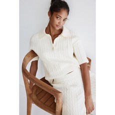 국내백화점 H&M 가디건 브랜드관 케이블 니트 폴로셔츠 크림 1291790001 커플 사무실 (BK파우치 증정)