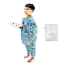 Soabe 兒童繪畫圓點美術罩衫上衣 + 下身 + 收納袋組合, 藍色(上衣, 下身)