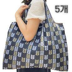 이앤티 휴대용 접이식 포켓 대형 장바구니 패턴 시장가방, 5개, 이앤티 네이비트리