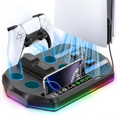 PS5 PS5 쿨링 스탠드 PS5 Pro Slim 호환 3단계 풍속 조절 컨트롤러 충전 RGB 라이트