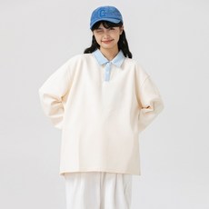 투니스 폴로넥 배색 심플 루즈핏 긴소매 맨투맨 티셔츠