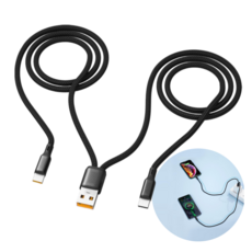 1.2m 여유 길이 6A 67W 초고속 2in1 USB to C타입 충전 케이블, 1개, 블랙, 120cm