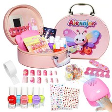 Aieenjor 여아용 아동용 네일 폴리쉬 세트 무독성 매니큐어 키트 건조기 포함 세탁 가능한 아트 스티커 및 보석이 있는 DIY 스튜디오 만 4-12세 여아를 위한 완벽, Aieenjor 여아용 아동용 네일 폴리쉬 세트, 무독