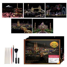 romozu 夜景刮畫 L號 40.5*28.5cm 5入+專用工具 10入, 便簽本 SET-C