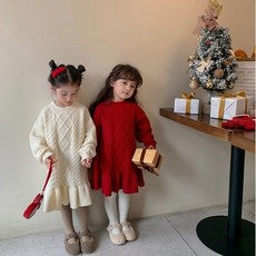 돌 두돌아기 여아 유아 아이보리 레드 겨울 니트 원피스 결혼식 생일 파티 옷 하객 등원룩