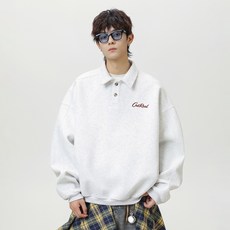 투니스 남성 빈티지 단추 폴로넥 긴소매 맨투맨 티셔츠