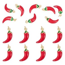 Craftdady 레드 칠리 페퍼 참 합금 에나멜 핫 댕글 펜던트 작은 채소 음식 주얼리 제작용 DIY 목걸이 팔찌 용품 에나멜 보석 없음 164563, 2-레드