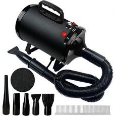 에이비토엠지 고속 전문 개 미용 드라이어 개털 온도 및 속도 조절 가능 4개 노즐 포함 가정용 애완동물 미용에 적합, 검정