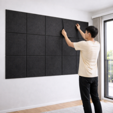 리파니 접착식 인테리어 방음판 흡음재 문소음차단 벽부착 차음패널, 12개, 블랙