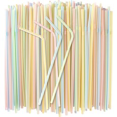 150PCS 일회용 플라스틱 음료 빨대 유연한 길고 다채로운 PP 줄무늬 모듬 색상 가정용 우유 주스, 1개