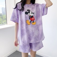 Mintwini女款米奇水染套裝 迪士尼米奇大尺碼寬鬆短褲短袖T恤運動居家服夏季新品